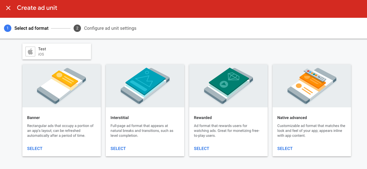 Create Ad Unit Screenshot
