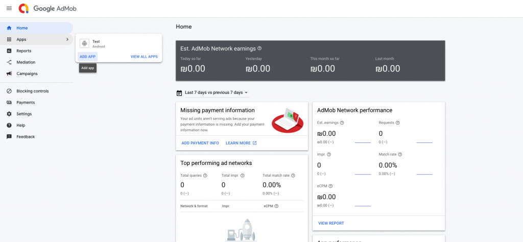 Add App to AdMob Screenshot